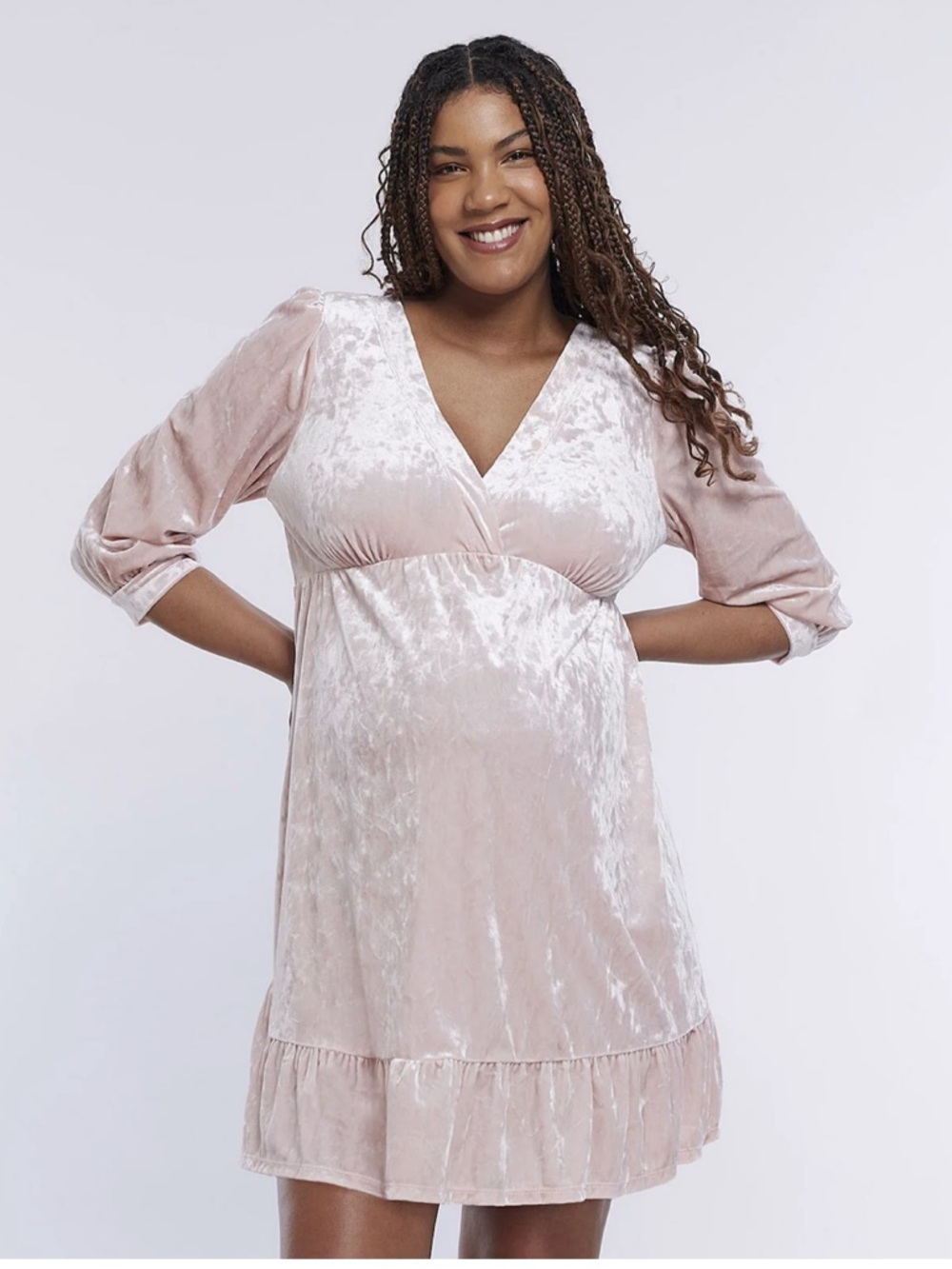 NWOT Maternity Motherhood Velvet Ruffle Hem Babydoll Dress